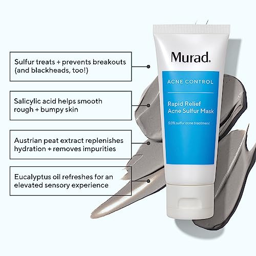 Murad Rapid Relief Acne Sulfur Mask Clay Mask With Salicylic Acid 5 Sulfur And Austrian Peat Reduces Oil Minimizes Breakouts Reduces Pimple Size And Unclogs Pores 2.5 Fl Oz