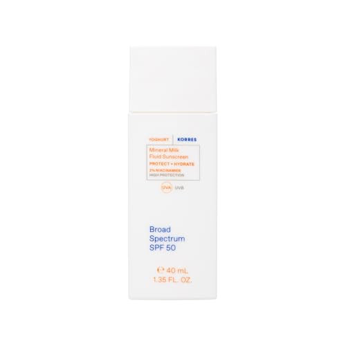 Korres Greek Yoghurt Mineral Milk Fluid Sunscreen Lightweight Face Sunscreen For Daily Hydration Mineral Uv Protection Sensitive Skin Friendly Spf For Face Vegan Travel Size 1.35 Fl Oz