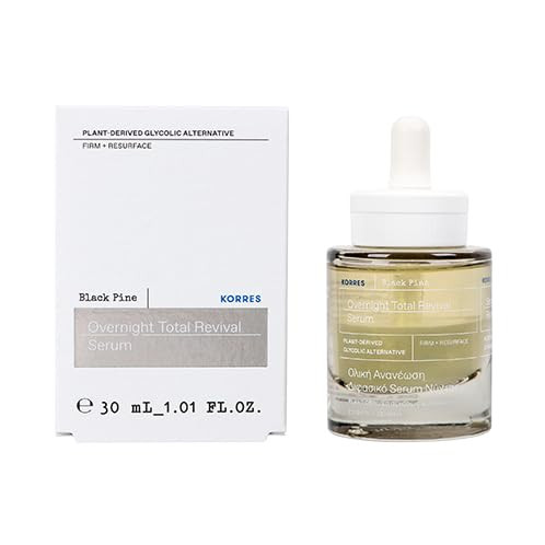 Korres Black Pine Night Serum For Face Mature Skin With Plant-Derived Glycolic Acid Alternative Bi-Phase Treat To Smooth & Firm Skin Vegan Facial Serum 1.01 Fl Oz