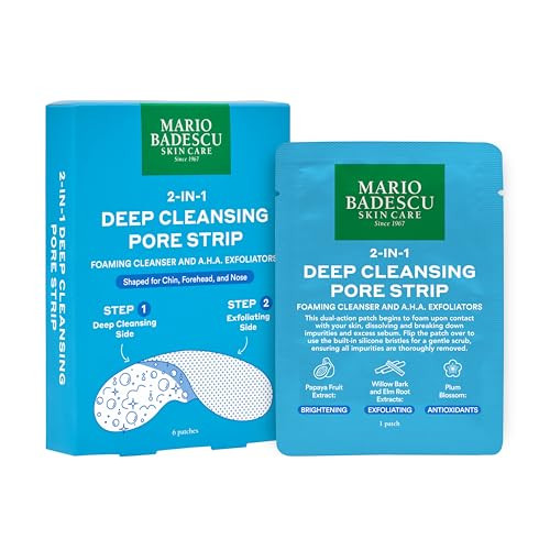 Mario Badescu 2-In-1 Deep Cleansing Pore Strip Dual Action Foaming Cleanser And Aha Exfoliators Patches For Nose Chin And Forehead Removes Whiteheads Blackheads And Sebum 6 Pack