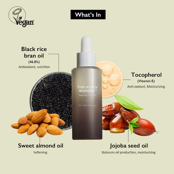 Haruharu Wonder Black Rice Facial Oil Fast Absorbing Radiant Skin For All Type Of Skin Vitamin E Korean Skicare Vegan 1.01 Fl Oz