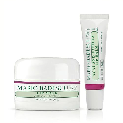 Mario Badescu Day To Night Duo Coconut-Flavored Hydrating Lip Balm & Acai Vanilla Overnight Lip Mask For Soft Smooth Nourished Moisturized Lips Daytime & Overnight Care