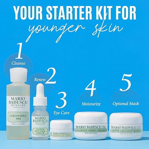 Mario Badescu Good Skin Is Forever & Ageless 5-Piece Set Cleansing Oil Peptide Serum Seaweed Night Cream Collagen Mask & Eye Cream For Hydrated Smoother-Looking Skin