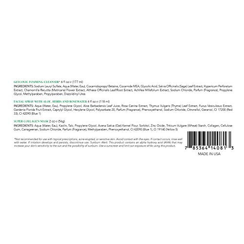 Mario Badescu Radiant Skin Trio Kit Skincare Set Includes Facial Spray With Aloe Herbs And Rosewater(4 Fl Oz) Glycolic Foaming Cleanser(6 Fl Oz) And Super Collagen Mask(2 Oz)