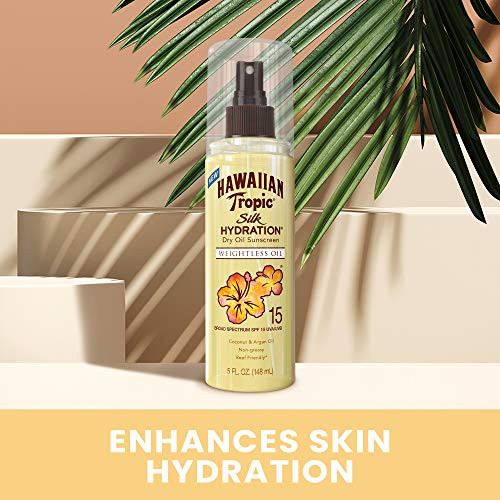 Hawaiian Tropic Weightless Hydration Dry Oil Sunscreen Spray Spf 15 5Oz | Sunscreen Oil Mist Spf 15 Sunblock Spray Oxybenzone-Free 5Oz