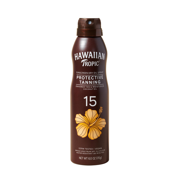 Hawaiian Tropic Dry Oil Tanning Spray Sunscreen Spf 15 6 Oz | Protective Sun Tanning Oil With Spf 15 Sunscreen Oxybenzone Free 6 Oz