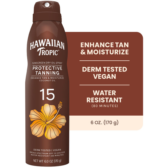 Hawaiian Tropic Dry Oil Tanning Spray Sunscreen Spf 15 6 Oz | Protective Sun Tanning Oil With Spf 15 Sunscreen Oxybenzone Free 6 Oz