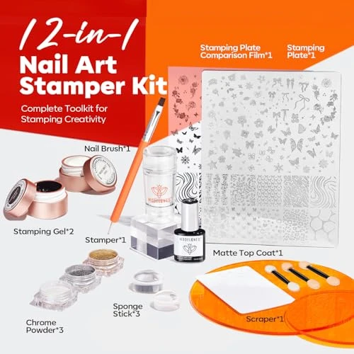 Modelones Gel Nail Stamping Plate Set French Tip Tool Gold Silver Pearl Chrome Powder Proof Matte Top Coat White Black Painting Gel Polish Double Head Nail Art Brush Diy Manicure Kit 16 Pcs