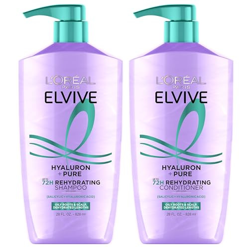 L'oreal Paris Elvive Hyaluron + Pure Shampoo And Conditioner Set Clarifying Shampoo And Rehydrating Conditioner With Salicylic Acid And Hyaluronic Acid Set 56 Fl Oz