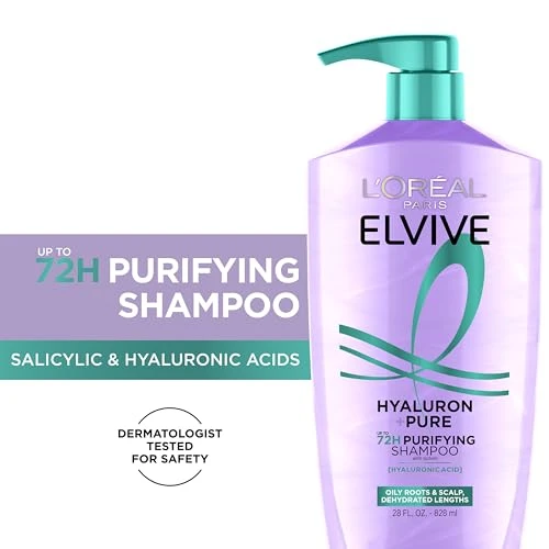 L'oreal Paris Elvive Hyaluron + Pure 72H Purifying Shampoo For Oily Hair Clarifying Shampoo With Salicylic Acid And Hyaluronic Acid 28 Fl Oz