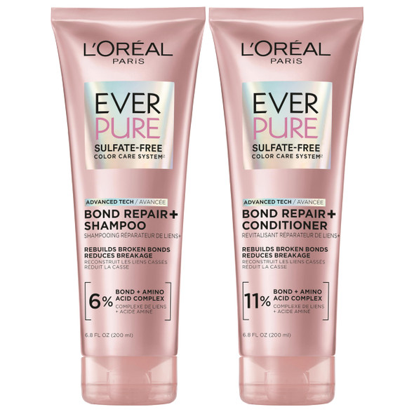 L'oreal Paris Sulfate Bond Repair+ Shampoo And Conditioner Set With Bond + Amino Acid Complex Strengthens And Repairs Damaged Or Color Treated Hair Everpure Set (Packaging May Vary) 13.6 Fl Oz