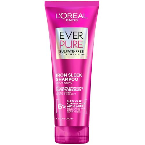 L'oreal Paris Sulfate Iron Sleek Smoothing Shampoo Frizz Control And Humidity-Resistant Formula With Alpha-Acids For Frizzy Hair Suitable For Color-Treated Hair Everpure 6.8 Fl Oz
