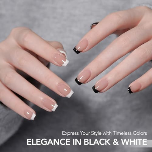 Gaoy Gel Nail Polish Art Liner Set White And Black Classic Colors Nail Paint Design With Thin Brush Uv Light Cure For Diy French Manicure At Home 2Pcs 12Ml