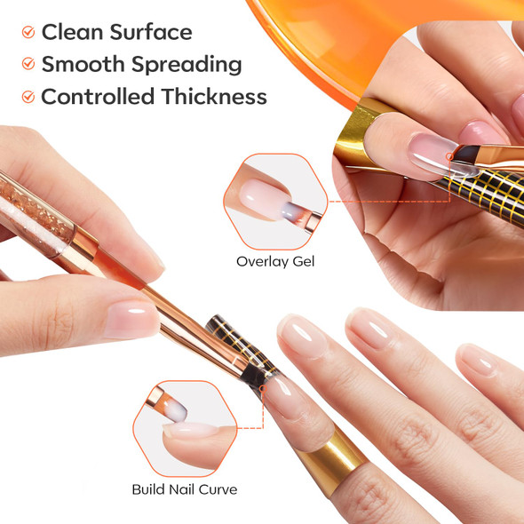 Modelones Double Ended Builder Gel Brush For Nail Extension French Tip Brush Liner Hard Poly Gel Application Cleaning Brush Nail Art Tools Supplies For Salon & Diy 2Pcs