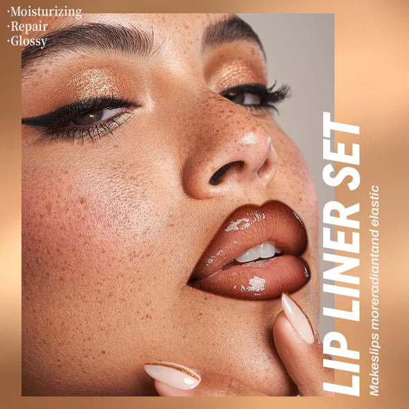 Hosaily Lip Combo - Mocha Brown Lip Liner Marker Pen With Nude Lip Gloss Longwear Liquid Lip Liner Stain Waterproof Non-Stick Cup Nourishing Glow Oil Liquid Lipstick Makeup