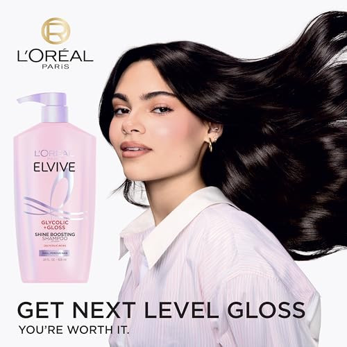 L'oreal Paris Elvive Glycolic + Gloss Shine Boosting Shampoo And Conditioner Set Cleanses And Smooths Dull Porous Hair Into High-Shine Glossy Hair Set 56 Fl Oz
