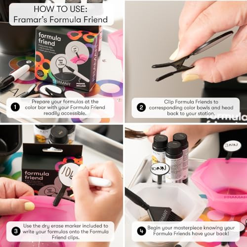 Framar Formula Friend Clips Easy Wipe Dry Erase Labels That Clip To Hair Dye Bowl Rubberized Matte Grip & Marker Clip For Hair Color Bowl Hair Toner Formulas Color Bowls For Hairstylist 8 Pack