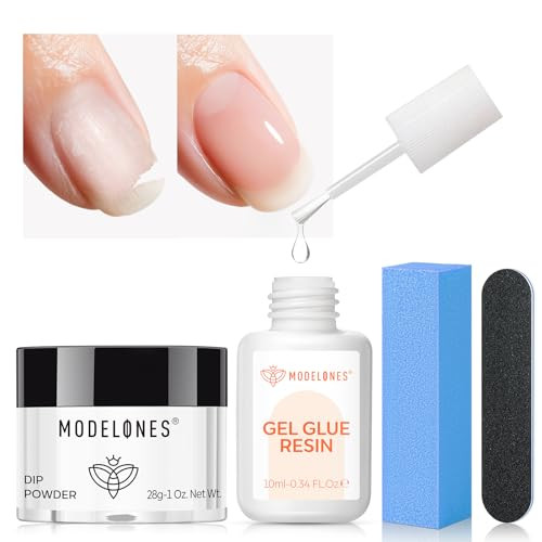 Modelones Nail Restore Kit Nail Strengthener Repair Fix Kit For Damaged Nails Hardener Extra Strong Gel Glue Dip Powder Clear Color Nail File Nail Buffer No Lamp Required 10Ml 0.51 Fl Oz 28 G 1 Oz