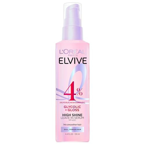 L'oreal Paris Elvive Glycolic + Gloss High Shine Leave-In Hair Serum Smooths Dull Porous Hair Into High-Shine Glossy Hair 4.4 Fl Oz