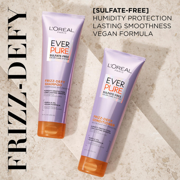 L'oreal Paris Frizz Defy Shampoo And Conditioner Set Frizz Control Hair Care With Marula Oil Everpure Set Of 2 8.5 Fl Oz