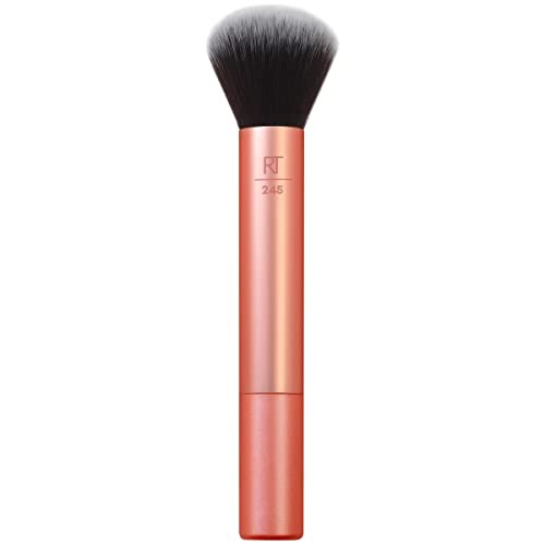 Real Techniques Everything Face Makeup Brush Flawless Finish Streak Makeup Application For Foundation & Powder Makeup Application Fluffy Face Brush Cruelty Orange 1 Count