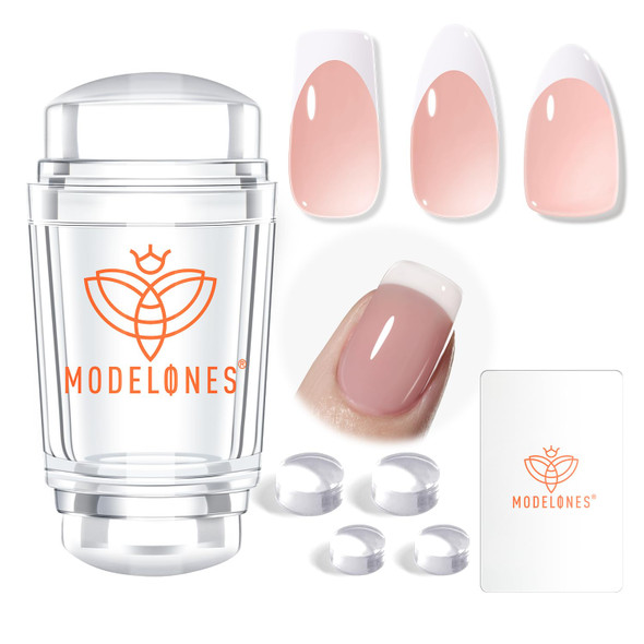 Modelones French Tip Nail Tool Nail Stamper Kit For Beginners With 2 Sizes Heads Diy French Manicure Tool With Jelly Stamper Scraper For Gel Nail Stamping Kit Nail Art Tips Printing 6Pcs