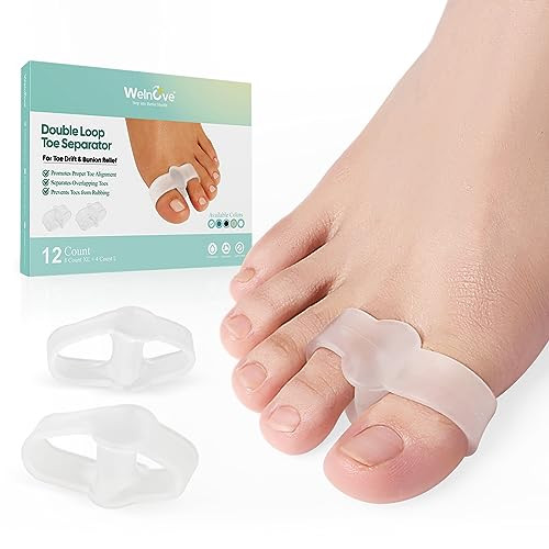 Welnove Bunion Corrector Toe Separators With 2 Loops Big Toe Spacer Suitable For Bunion And Overlap Toe (Clear Multi Size) Pack Of 12
