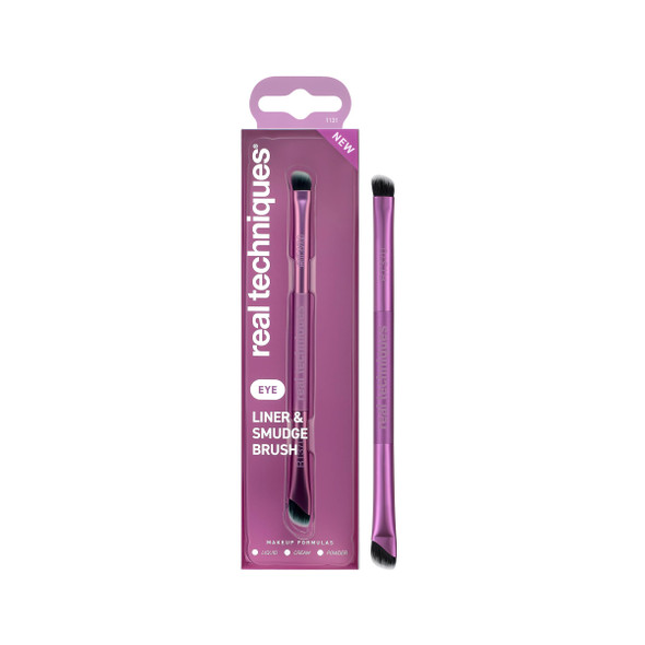 Real Techniques Liner & Smudge Brush Dual-Ended Eye Brush For Eyeliner Eyeshadow & Smoky Eye Blending Precision Detail Makeup Brush With Soft Bristles Cruelty- 1 Count