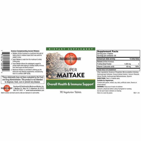 Super Maitake 90 vegtabs by Mushroom Wisdom, Inc.