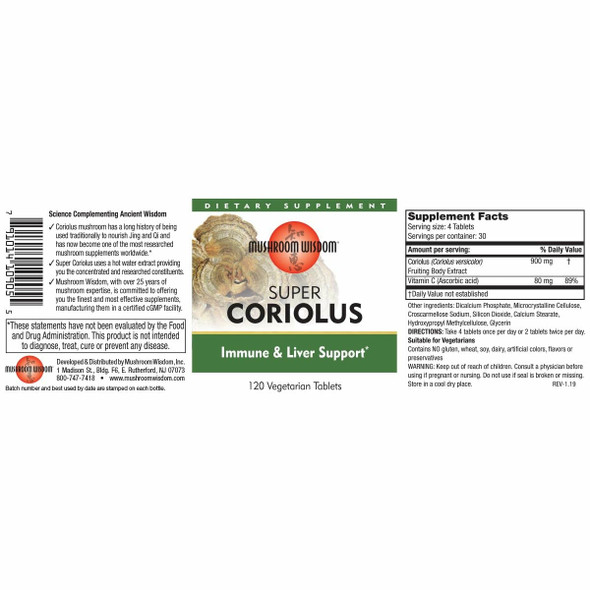 Super Coriolus 120 vegtabs by Mushroom Wisdom, Inc.