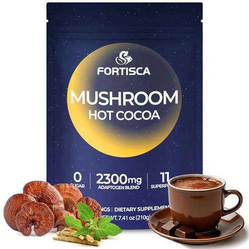 Fortisca Mushroom Hot Cocoa Powder With Magnesium Glycinate L Theanine Reishi Tryptophan 741Oz