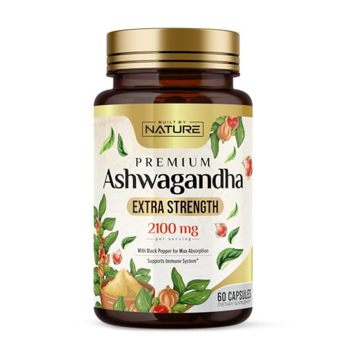 Built By Nature Ashwagandha Extra Strength Stress Relief & Mood Support With Black 60 Capsules 2100Mg
