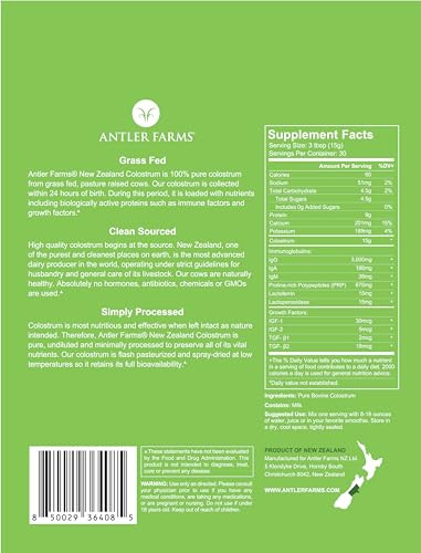 Antler Farms 100% Pure Zealand Colostrum 1 Lb 30 Servings
