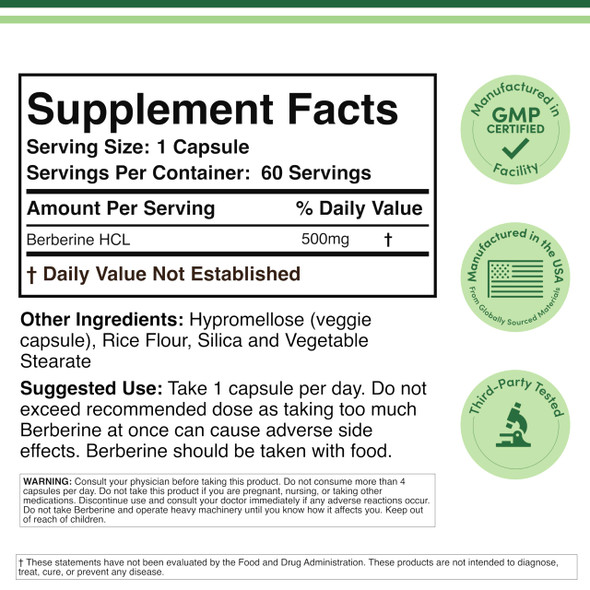 Double Wood Supplements Berberine Supplement High Purity 97% Hcl (Third Party Tested Non Gmo 60 Capsules 500Mg