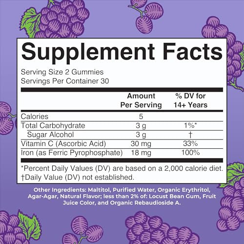 Maryruth's Iron Gummies For 14+ With Vitamin C For Absorption 60 Count