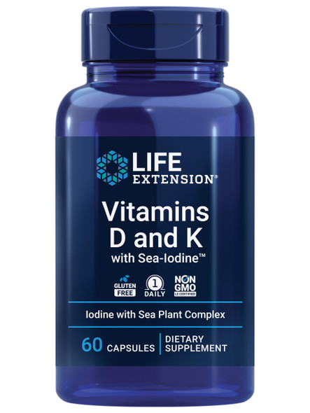 Life Extension Vitamins D And K With Sea Iodine Vitamin D3 Vitamin K1 60 Capsules