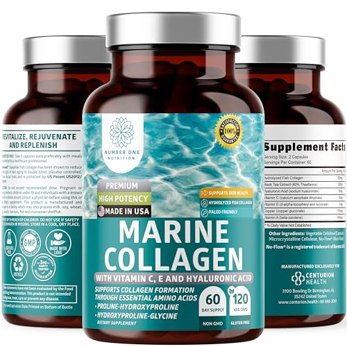 Number One Nutrition Hydrolyzed Marine Collagen With Hyaluronic Acid Vitamin C Theaflavin And 120 Veg Caps