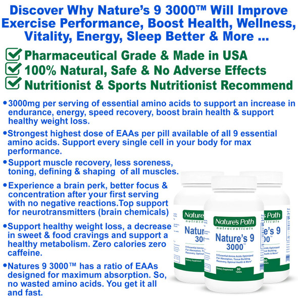 Nature's Path Nutraceuticals Nature's 9 3000 Essential Amino Acids Supplement Best Eaa Amino 1 Gram