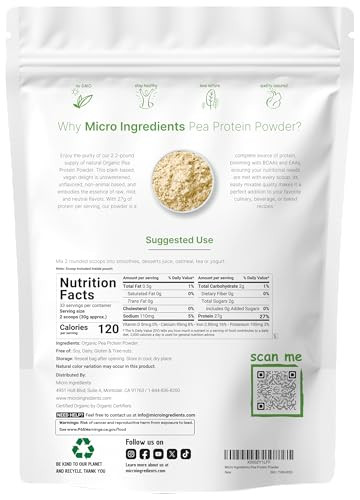Micro Ingredients North America Grown Organic Pea Protein Powder 1Kg (22 Pounds)