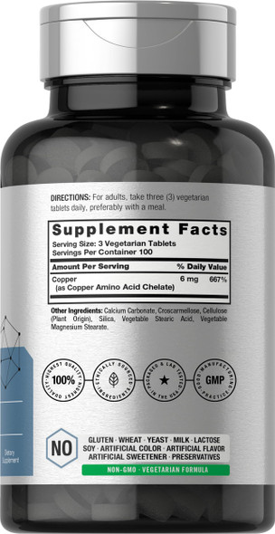Horbaach Chelated Copper Supplement 300 Tablets 6Mg