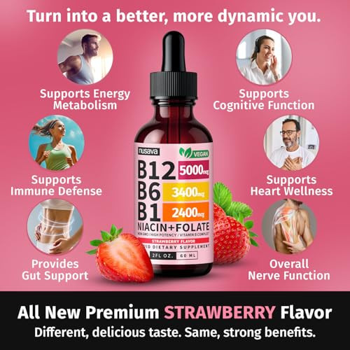 Nusava (4 Pack) Vitamin B12 Liquid Drops With B6 160 Servings 5000 Mcg