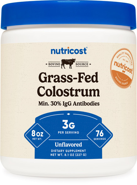 Nutricost Colostrum Powder Lactoferrin And Minimum 30% Immunoglobulins (Igg) From Bovine 76 Servings 8 Oz