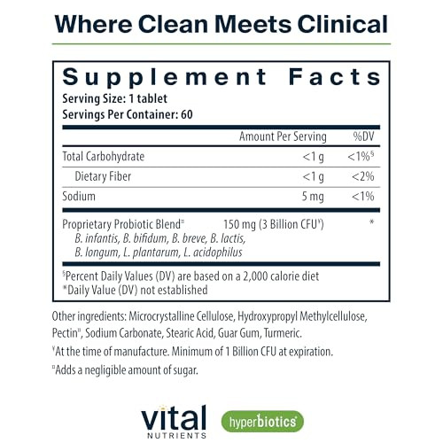 Hyperbiotics Vital Nutrients Bifidobacterium Probiotic 60 Tablets