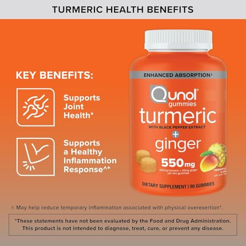 Qunol Turmeric And Ginger With Black Pepper Gummies Turmeric Curcumin Supplement 90Ct
