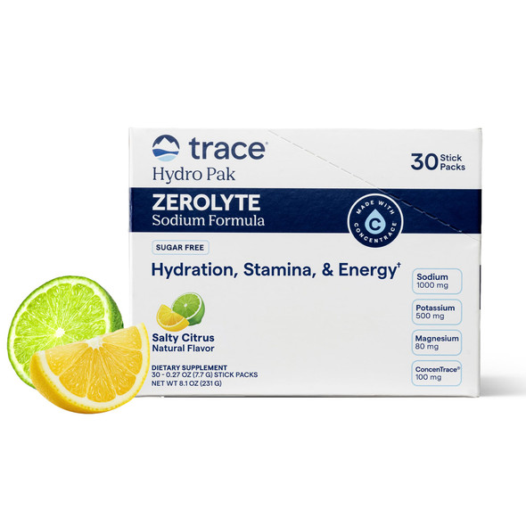 Trace Minerals Zerolyte Salty Citrus Electrolyte Powder Packets 30 Pack Zero Sugar Hydration 30 Pack
