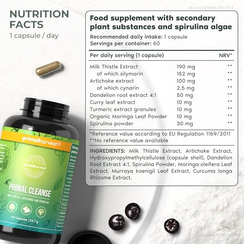 Primal Harvest Full Body Detox Cleanse LiverKidneyGutBowelIntestinal & Stomach Cleanse Bottle 60 Count