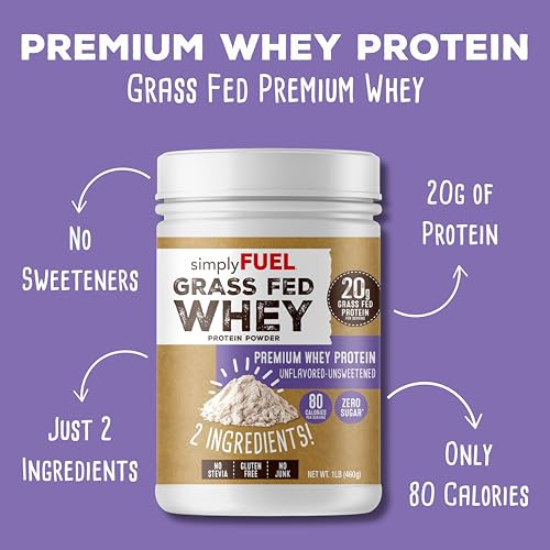 Simplyfuel 100% Grass Fed Whey Protein Powder Unflavored Unsweetened Zero Sugar Or 20 G