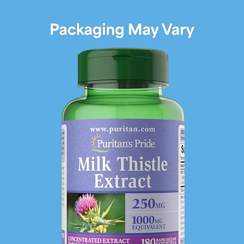 Puritan's Pride Milk Thistle 4:1 Concentration Extract Dietary Supplement For Traditional Liver 180 Count 250 Mg