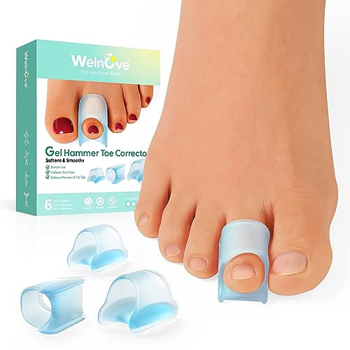 Welnove Hammertoe Corrector - Toe Splints Realign Bent Curled Crooked Claw Hammer Toes - Toe Straighteners For Men And Women Fsa Or Hsa Eligible - Blue 6 Pcs