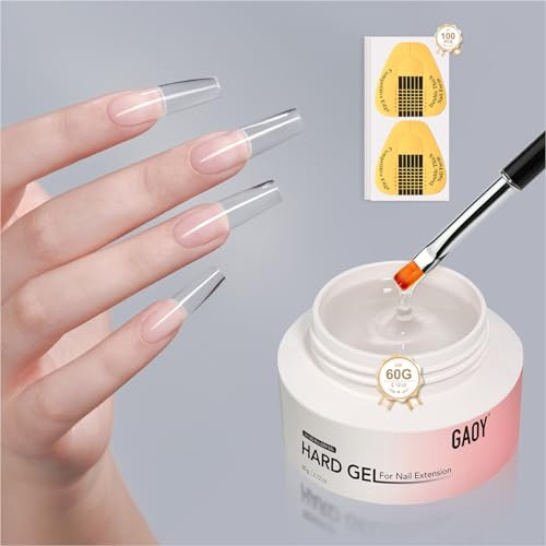 Gaoy Nail Extension Hard Gel Clear Builder Gel Long Lasting Uv Nail Strengthener With Forms Base Coat Top Coat Needed 60G